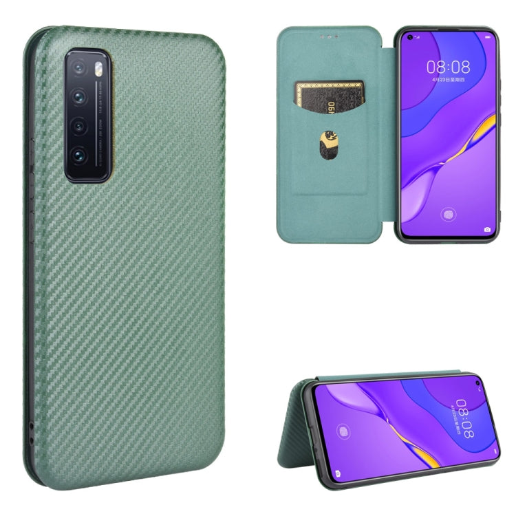 Struttura in fibra di carbonio Flip orizzontale magnetico Custodia in pelle TPU + PC + PU con slot per schede, For Huawei nova 6 5G, For Huawei nova 7 Pro 5G, For Huawei nova 7 5G, For Huawei P Smart Z / Y9 Prime (2019)