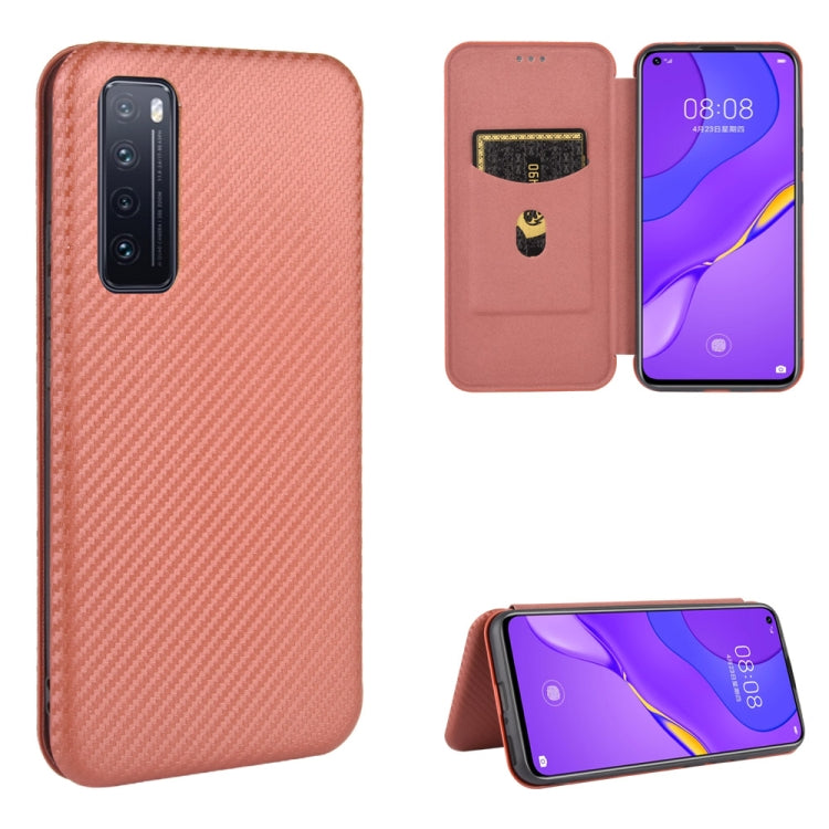 Struttura in fibra di carbonio Flip orizzontale magnetico Custodia in pelle TPU + PC + PU con slot per schede, For Huawei nova 6 5G, For Huawei nova 7 Pro 5G, For Huawei nova 7 5G, For Huawei P Smart Z / Y9 Prime (2019)
