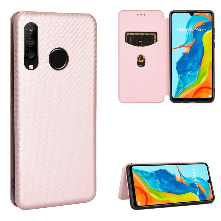 Struttura in fibra di carbonio Flip orizzontale magnetico Custodia in pelle TPU + PC + PU con slot per schede, For Huawei P30 Lite / nova 4e, For Huawei P30 Pro, For Huawei P40 Pro+, For Huawei P40 Pro