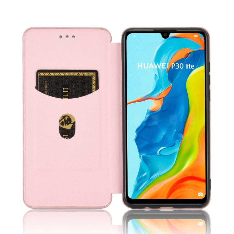 Struttura in fibra di carbonio Flip orizzontale magnetico Custodia in pelle TPU + PC + PU con slot per schede, For Huawei P30 Lite / nova 4e, For Huawei P30 Pro, For Huawei P40 Pro+, For Huawei P40 Pro