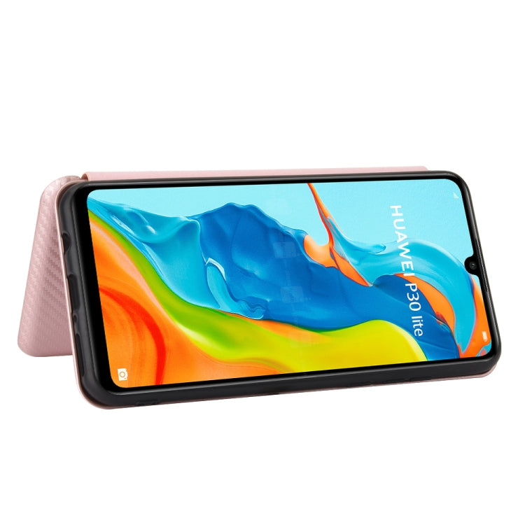 Struttura in fibra di carbonio Flip orizzontale magnetico Custodia in pelle TPU + PC + PU con slot per schede, For Huawei P30 Lite / nova 4e, For Huawei P30 Pro, For Huawei P40 Pro+, For Huawei P40 Pro