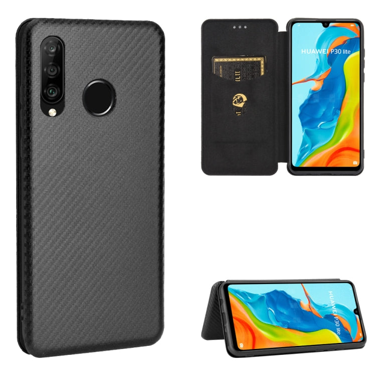 Struttura in fibra di carbonio Flip orizzontale magnetico Custodia in pelle TPU + PC + PU con slot per schede, For Huawei P30 Lite / nova 4e, For Huawei P30 Pro, For Huawei P40 Pro+, For Huawei P40 Pro