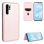 Struttura in fibra di carbonio Flip orizzontale magnetico Custodia in pelle TPU + PC + PU con slot per schede, For Huawei P30 Lite / nova 4e, For Huawei P30 Pro, For Huawei P40 Pro+, For Huawei P40 Pro
