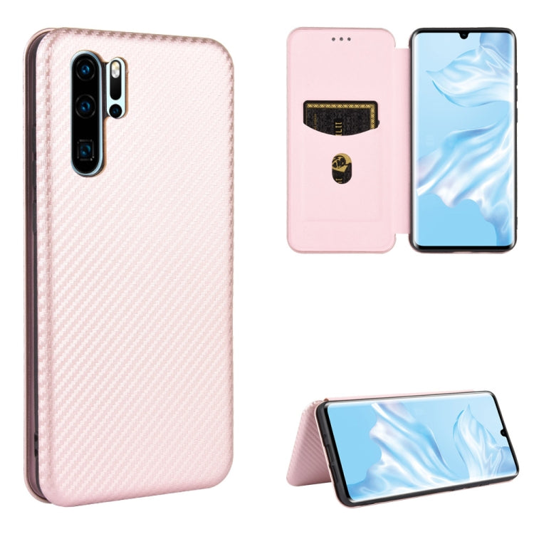 Struttura in fibra di carbonio Flip orizzontale magnetico Custodia in pelle TPU + PC + PU con slot per schede, For Huawei P30 Lite / nova 4e, For Huawei P30 Pro, For Huawei P40 Pro+, For Huawei P40 Pro