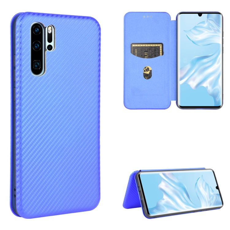 Struttura in fibra di carbonio Flip orizzontale magnetico Custodia in pelle TPU + PC + PU con slot per schede, For Huawei P30 Lite / nova 4e, For Huawei P30 Pro, For Huawei P40 Pro+, For Huawei P40 Pro