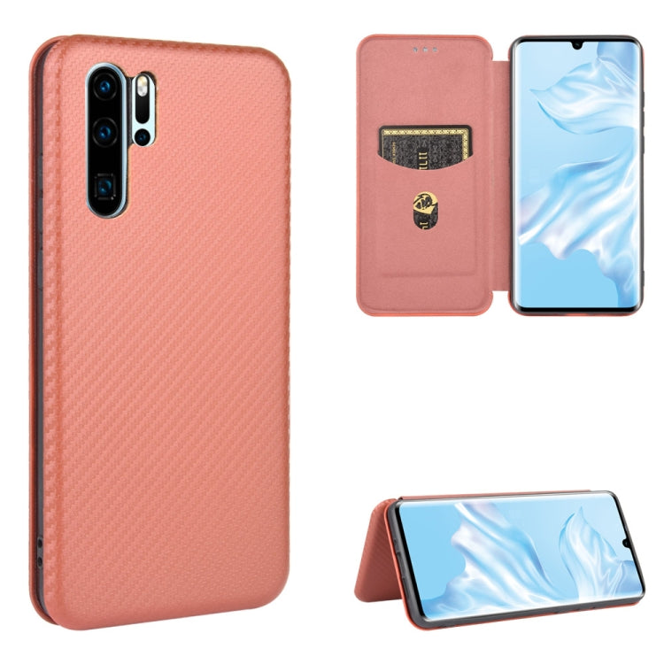 Struttura in fibra di carbonio Flip orizzontale magnetico Custodia in pelle TPU + PC + PU con slot per schede, For Huawei P30 Lite / nova 4e, For Huawei P30 Pro, For Huawei P40 Pro+, For Huawei P40 Pro