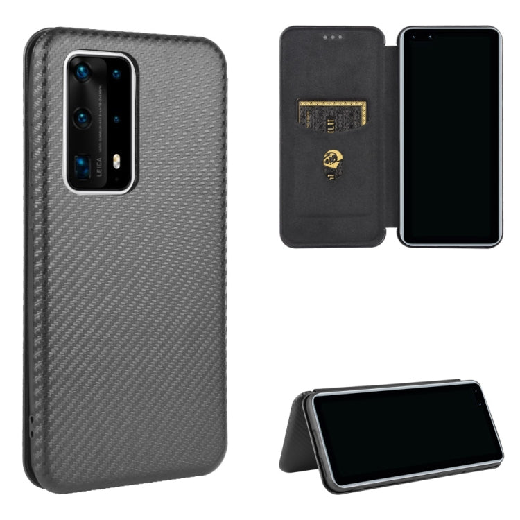 Struttura in fibra di carbonio Flip orizzontale magnetico Custodia in pelle TPU + PC + PU con slot per schede, For Huawei P30 Lite / nova 4e, For Huawei P30 Pro, For Huawei P40 Pro+, For Huawei P40 Pro