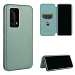 Struttura in fibra di carbonio Flip orizzontale magnetico Custodia in pelle TPU + PC + PU con slot per schede, For Huawei P30 Lite / nova 4e, For Huawei P30 Pro, For Huawei P40 Pro+, For Huawei P40 Pro