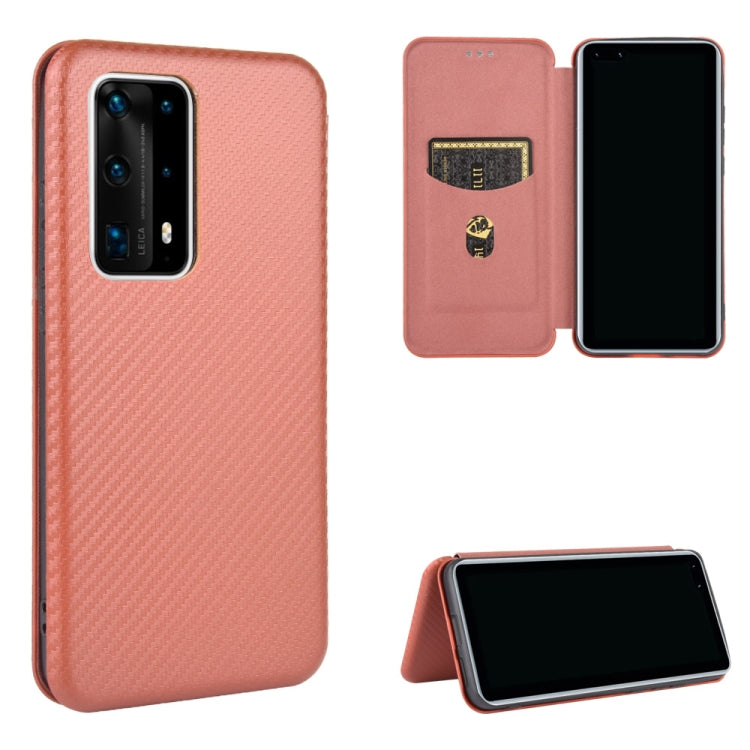 Struttura in fibra di carbonio Flip orizzontale magnetico Custodia in pelle TPU + PC + PU con slot per schede, For Huawei P30 Lite / nova 4e, For Huawei P30 Pro, For Huawei P40 Pro+, For Huawei P40 Pro