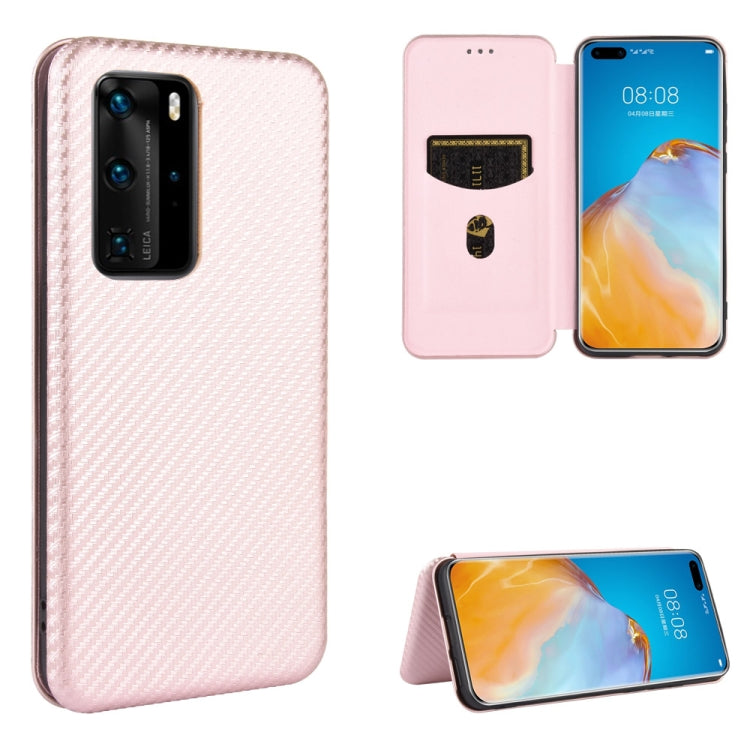 Struttura in fibra di carbonio Flip orizzontale magnetico Custodia in pelle TPU + PC + PU con slot per schede, For Huawei P30 Lite / nova 4e, For Huawei P30 Pro, For Huawei P40 Pro+, For Huawei P40 Pro
