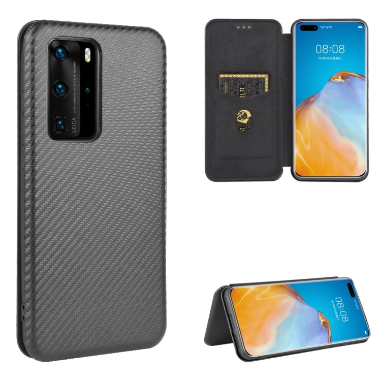 Struttura in fibra di carbonio Flip orizzontale magnetico Custodia in pelle TPU + PC + PU con slot per schede, For Huawei P30 Lite / nova 4e, For Huawei P30 Pro, For Huawei P40 Pro+, For Huawei P40 Pro