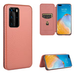 Struttura in fibra di carbonio Flip orizzontale magnetico Custodia in pelle TPU + PC + PU con slot per schede, For Huawei P30 Lite / nova 4e, For Huawei P30 Pro, For Huawei P40 Pro+, For Huawei P40 Pro