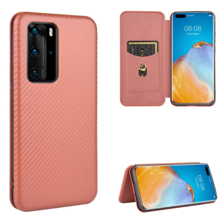 Struttura in fibra di carbonio Flip orizzontale magnetico Custodia in pelle TPU + PC + PU con slot per schede, For Huawei P30 Lite / nova 4e, For Huawei P30 Pro, For Huawei P40 Pro+, For Huawei P40 Pro
