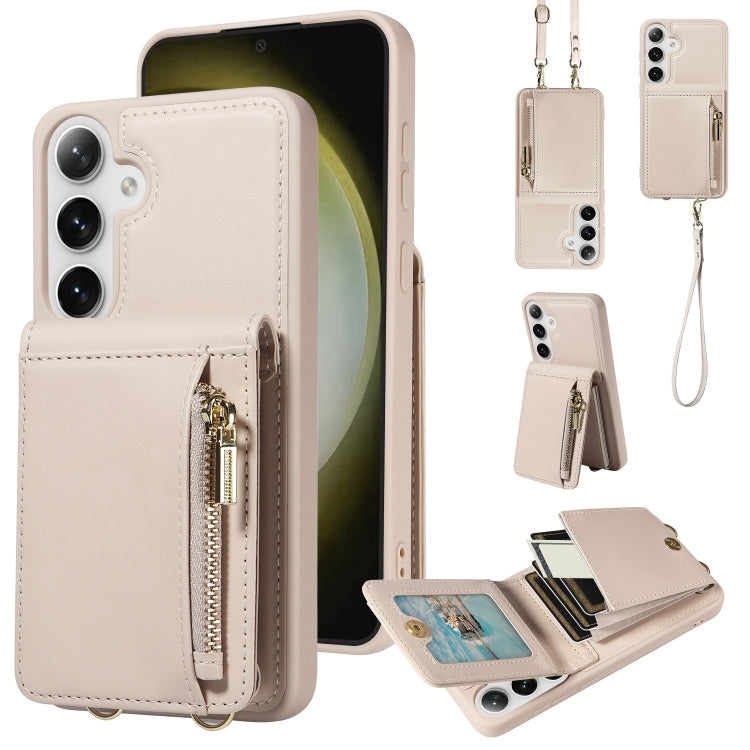 Portafoglio con cerniera e cordino a tracolla in pelle per telefono, For Samsung Galaxy S25+ 5G, For Samsung Galaxy S25 Ultra 5G, For Samsung Galaxy S24 FE 5G, For Samsung Galaxy S24+ 5G