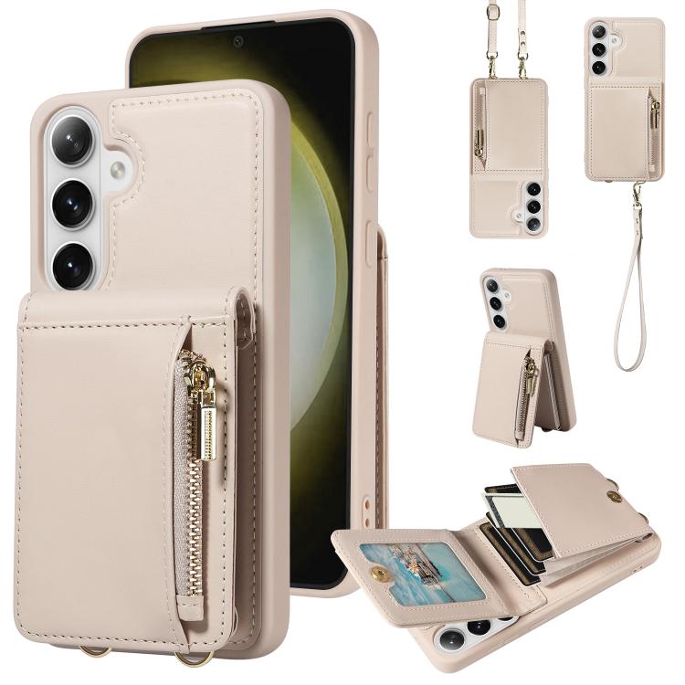 Portafoglio con cerniera e cordino a tracolla in pelle per telefono, For Samsung Galaxy S26+ 5G, For Samsung Galaxy S26 Ultra 5G, For Samsung Galaxy S26 5G, For Samsung Galaxy S25 FE 5G