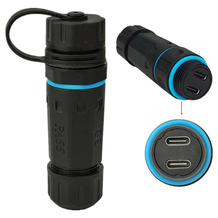 Adattatore accoppiatore dritto femmina-femmina da 10 Gpbs IP68 impermeabile a due porte di tipo C con copertura protettiva, Dual Ports Type-C Coupler With Protective Cover