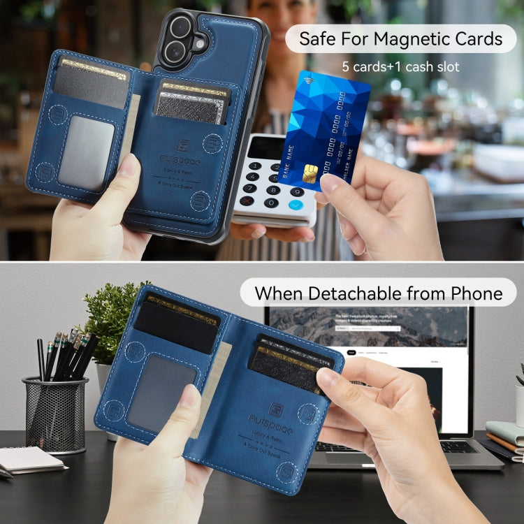 AutSpace A13 MagSafe Magnetic RFID Flip Card Bag Custodia per telefono, For iPhone 16 Plus, For iPhone 16, For iPhone 15 Pro Max, For iPhone 15 Pro