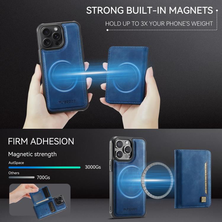 AutSpace A13 MagSafe Magnetic RFID Flip Card Bag Custodia per telefono, For iPhone 14 Pro, For iPhone 14 Pro Max, For iPhone 13 Pro Max, For iPhone 13 Pro