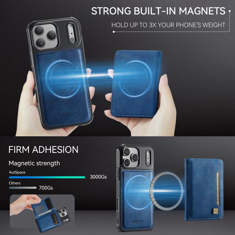 AutSpace A13 MagSafe Magnetic RFID Flip Card Bag Custodia per telefono, For iPhone 17 Pro Max, For iPhone 17 Pro, For iPhone 17, For iPhone Air
