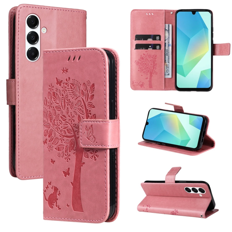Custodia per telefono in pelle con motivo in rilievo albero e gatto, For Samsung Galaxy A56 5G, For Samsung Galaxy A26 5G Global