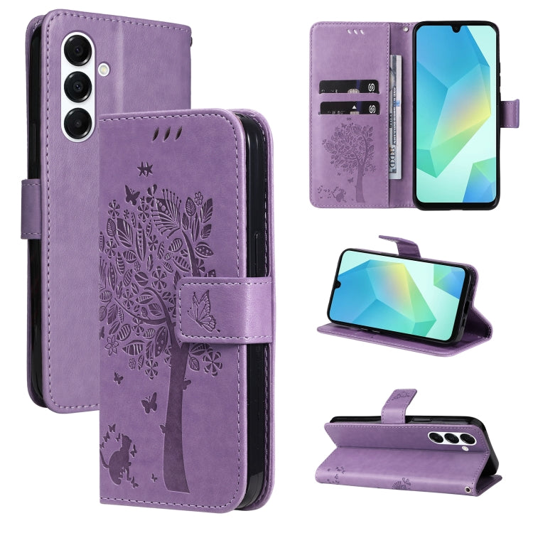 Custodia per telefono in pelle con motivo in rilievo albero e gatto, For Samsung Galaxy A56 5G, For Samsung Galaxy A26 5G Global
