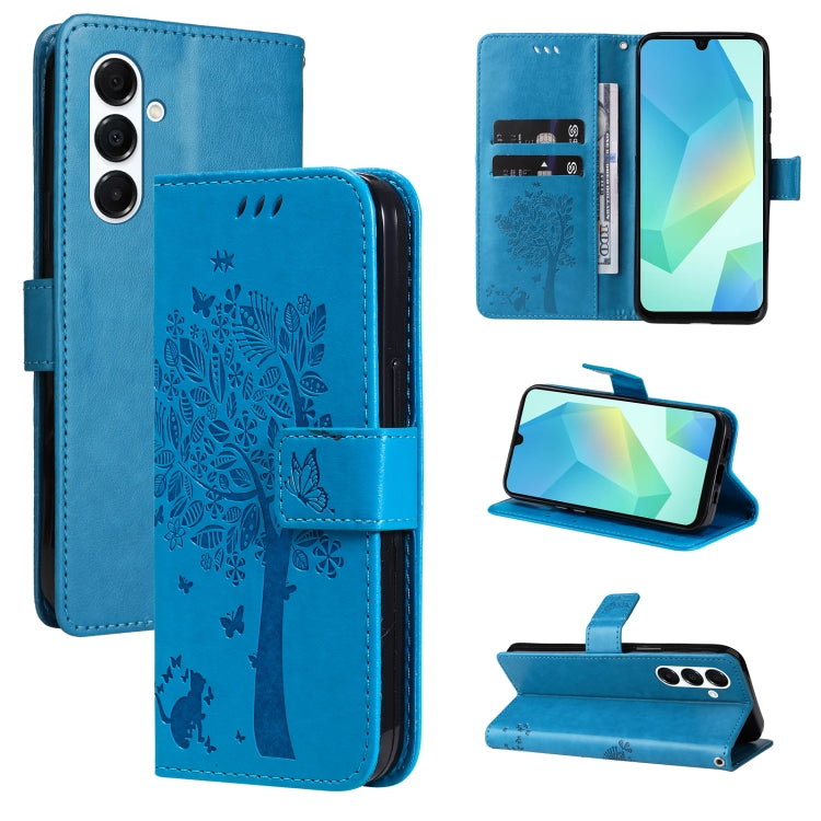 Custodia per telefono in pelle con motivo in rilievo albero e gatto, For Samsung Galaxy A56 5G, For Samsung Galaxy A26 5G Global