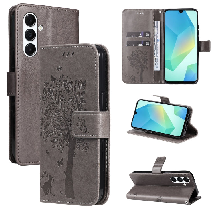 Custodia per telefono in pelle con motivo in rilievo albero e gatto, For Samsung Galaxy A56 5G, For Samsung Galaxy A26 5G Global