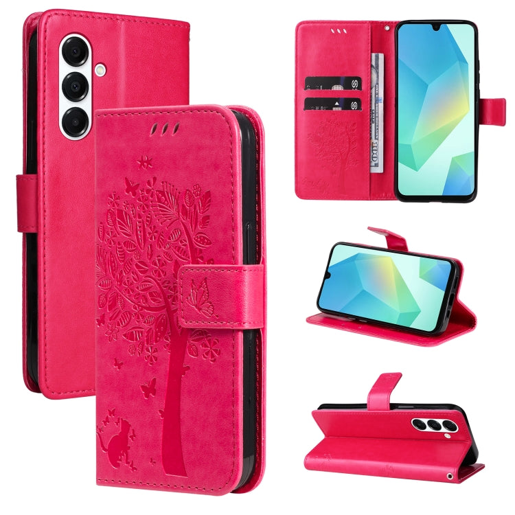 Custodia per telefono in pelle con motivo in rilievo albero e gatto, For Samsung Galaxy A56 5G, For Samsung Galaxy A26 5G Global