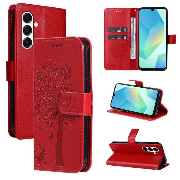 Custodia per telefono in pelle con motivo in rilievo albero e gatto, For Samsung Galaxy A56 5G, For Samsung Galaxy A26 5G Global
