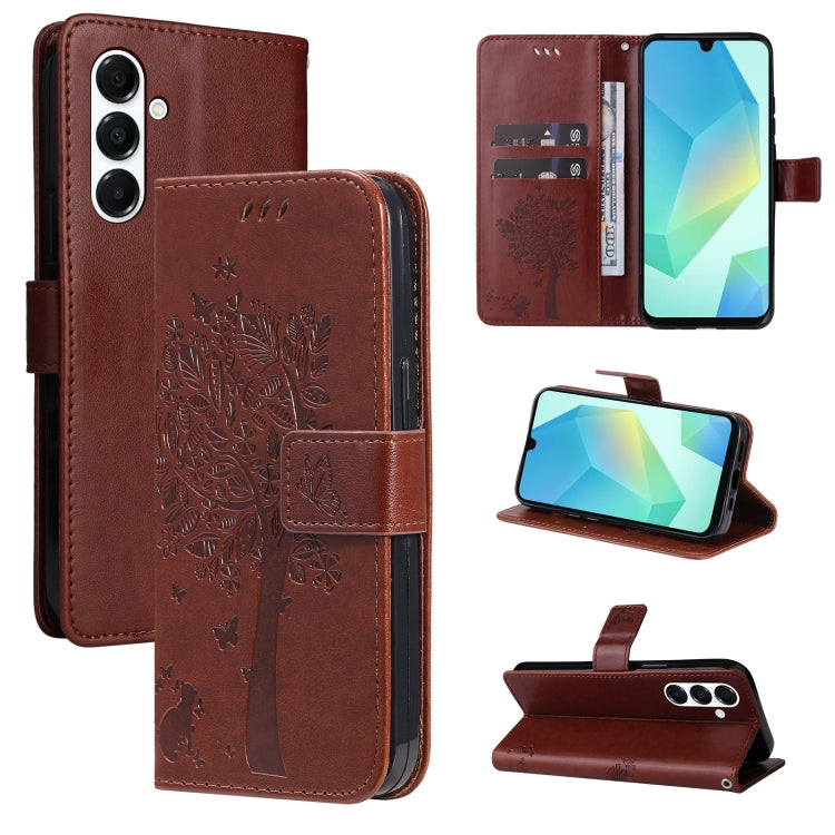Custodia per telefono in pelle con motivo in rilievo albero e gatto, For Samsung Galaxy A56 5G, For Samsung Galaxy A26 5G Global