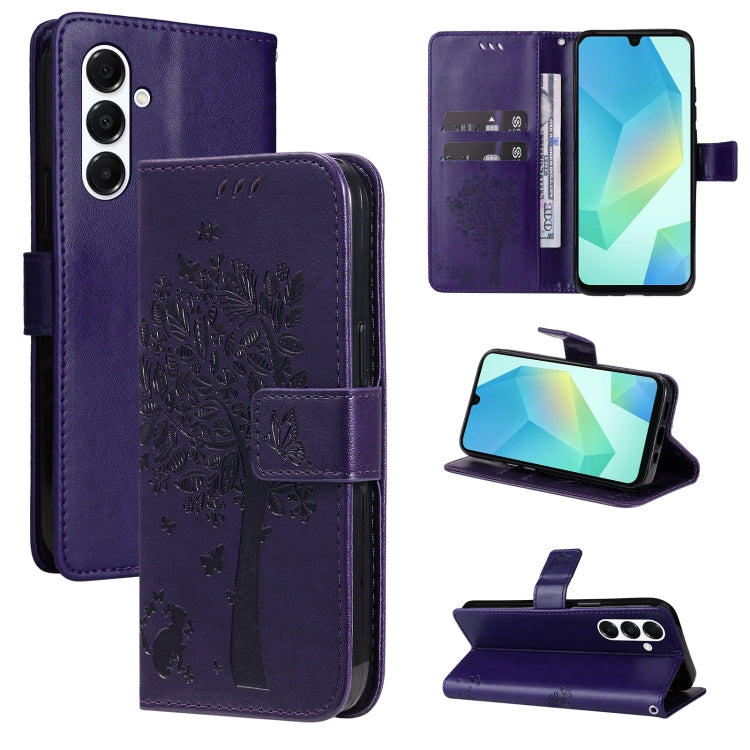 Custodia per telefono in pelle con motivo in rilievo albero e gatto, For Samsung Galaxy A56 5G, For Samsung Galaxy A26 5G Global