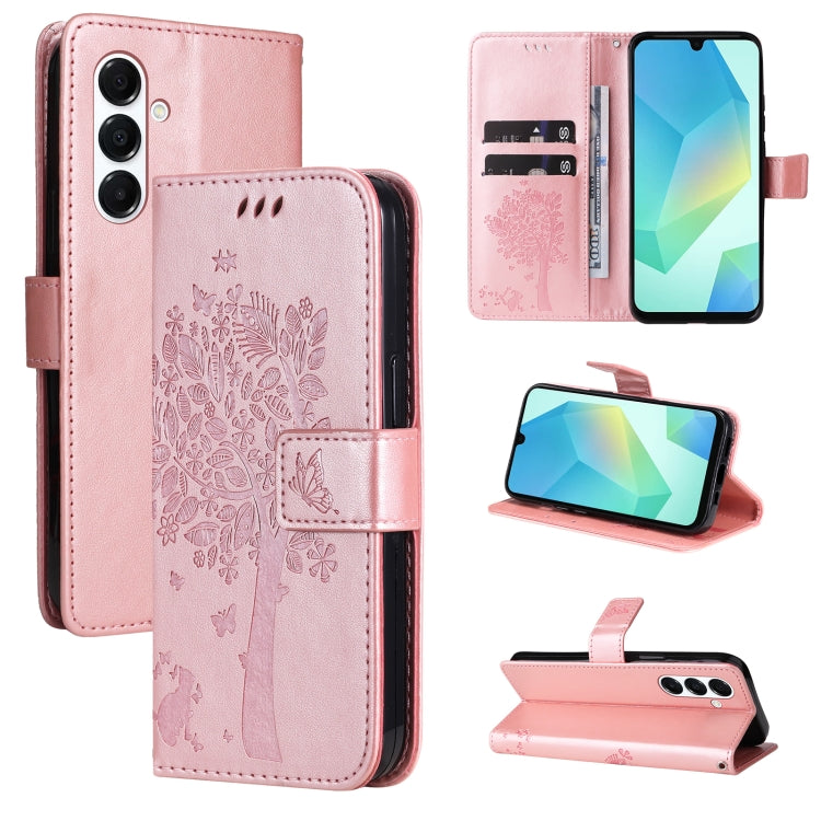 Custodia per telefono in pelle con motivo in rilievo albero e gatto, For Samsung Galaxy A56 5G, For Samsung Galaxy A26 5G Global