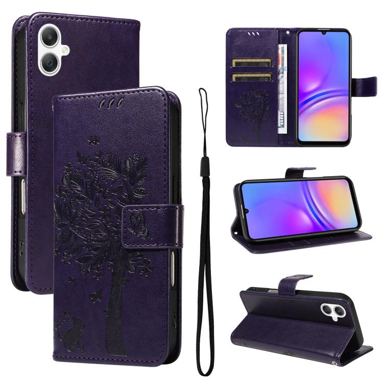 Custodia per telefono in pelle con motivo in rilievo albero e gatto, For Samsung Galaxy A36 5G / M56 5G, For Samsung Galaxy A06 5G / 4G
