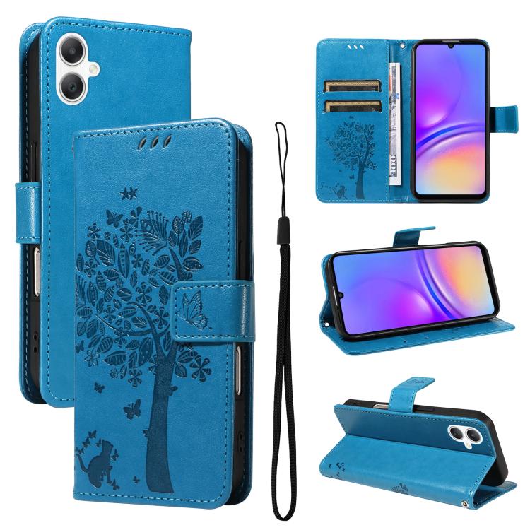 Custodia per telefono in pelle con motivo in rilievo albero e gatto, For Galaxy A27 5G, For Samsung Galaxy A07 5G