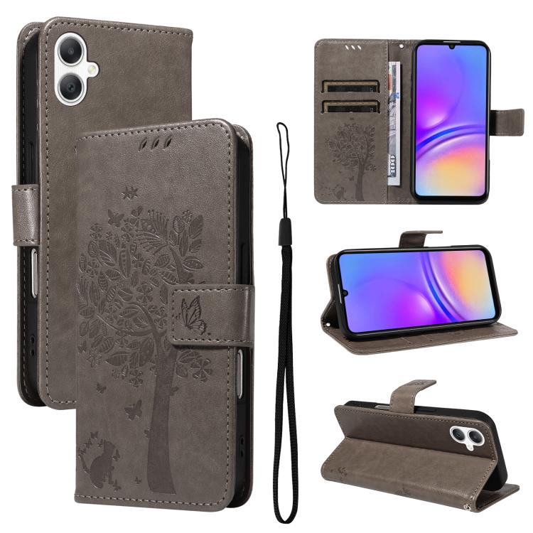 Custodia per telefono in pelle con motivo in rilievo albero e gatto, For Galaxy A27 5G, For Samsung Galaxy A07 5G