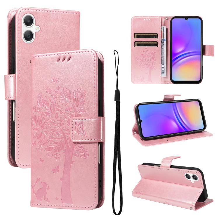 Custodia per telefono in pelle con motivo in rilievo albero e gatto, For Galaxy A27 5G, For Samsung Galaxy A07 5G