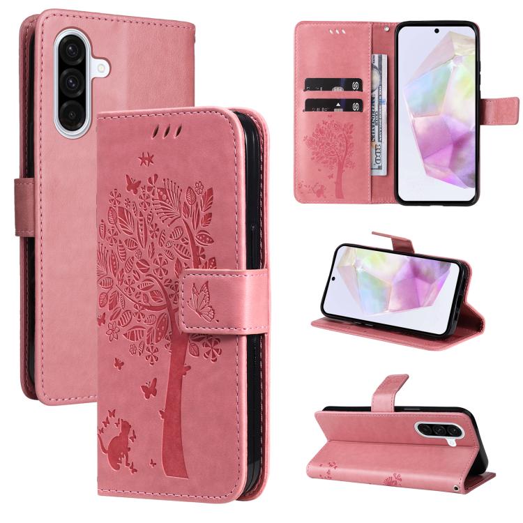 Custodia per telefono in pelle con motivo in rilievo albero e gatto, For Samsung Galaxy A36 5G / M56 5G, For Samsung Galaxy A06 5G / 4G