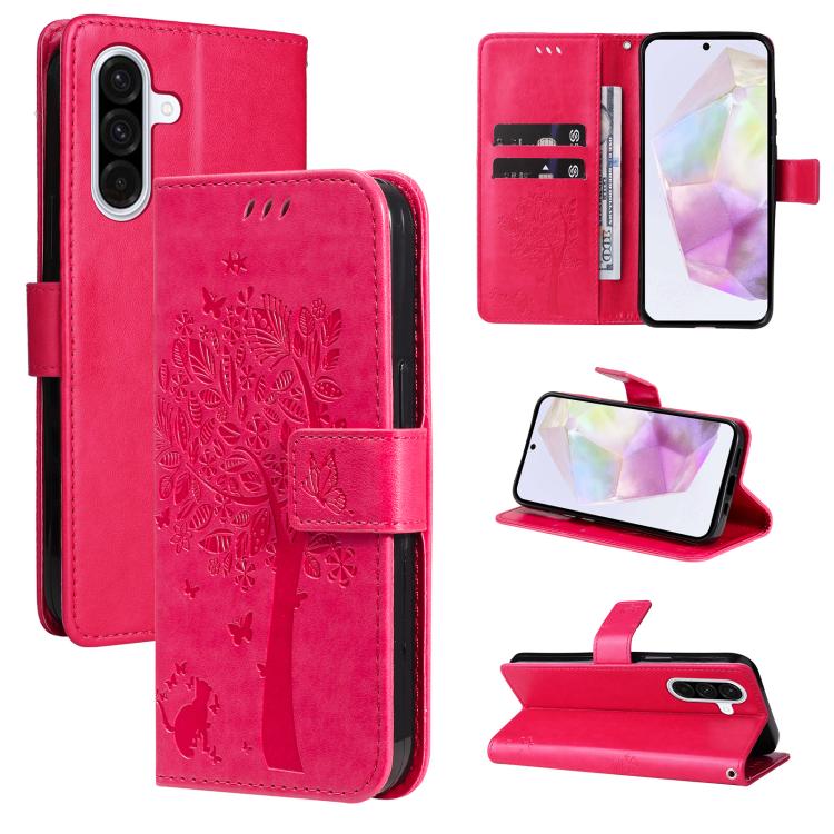 Custodia per telefono in pelle con motivo in rilievo albero e gatto, For Samsung Galaxy A36 5G / M56 5G, For Samsung Galaxy A06 5G / 4G