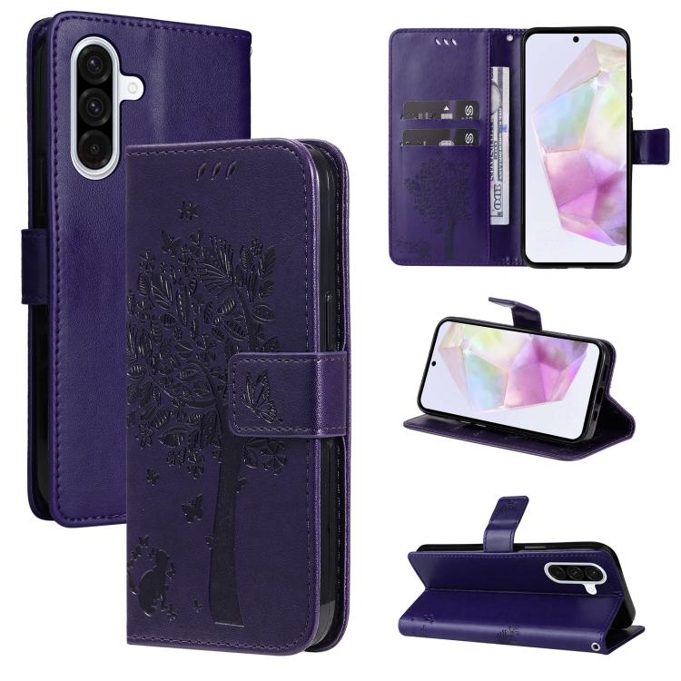 Custodia per telefono in pelle con motivo in rilievo albero e gatto, For Samsung Galaxy A36 5G / M56 5G, For Samsung Galaxy A06 5G / 4G