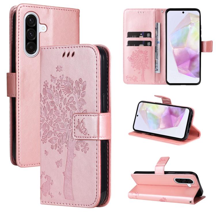 Custodia per telefono in pelle con motivo in rilievo albero e gatto, For Samsung Galaxy A36 5G / M56 5G, For Samsung Galaxy A06 5G / 4G