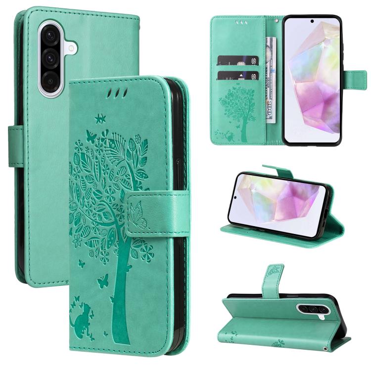 Custodia per telefono in pelle con motivo in rilievo albero e gatto, For Samsung Galaxy A56 5G, For Samsung Galaxy A26 5G Global