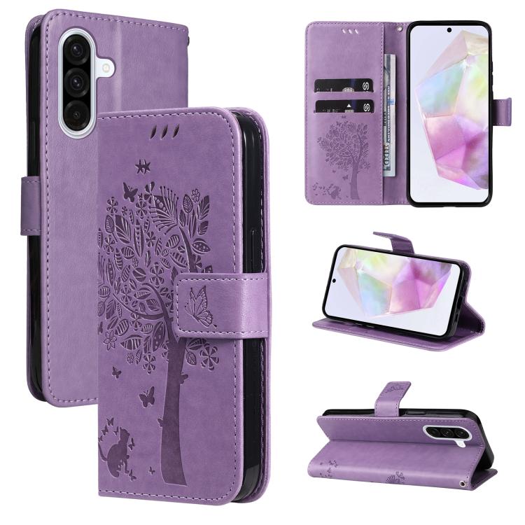 Custodia per telefono in pelle con motivo in rilievo albero e gatto, For Samsung Galaxy A56 5G, For Samsung Galaxy A26 5G Global