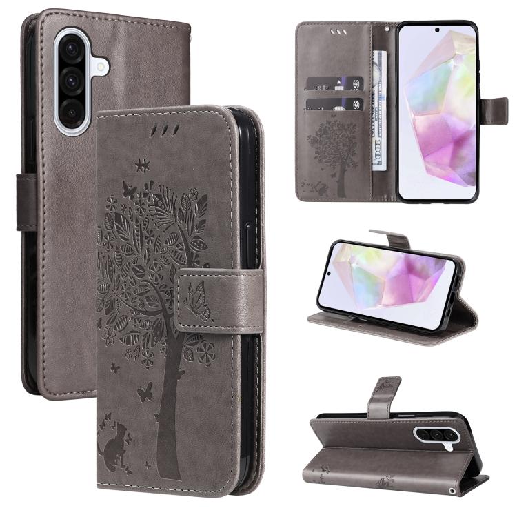 Custodia per telefono in pelle con motivo in rilievo albero e gatto, For Samsung Galaxy A56 5G, For Samsung Galaxy A26 5G Global