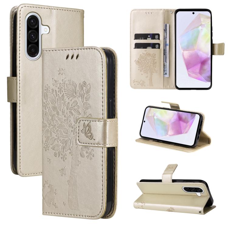 Custodia per telefono in pelle con motivo in rilievo albero e gatto, For Samsung Galaxy A56 5G, For Samsung Galaxy A26 5G Global