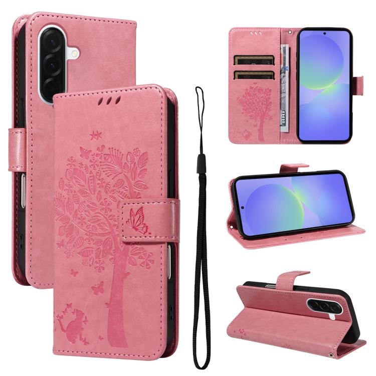 Custodia per telefono in pelle con motivo in rilievo albero e gatto, For Samsung Galaxy A57 5G, For Samsung Galaxy A37 5G
