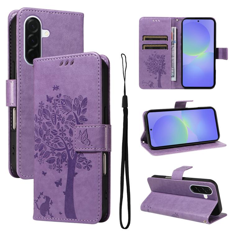 Custodia per telefono in pelle con motivo in rilievo albero e gatto, For Samsung Galaxy A57 5G, For Samsung Galaxy A37 5G