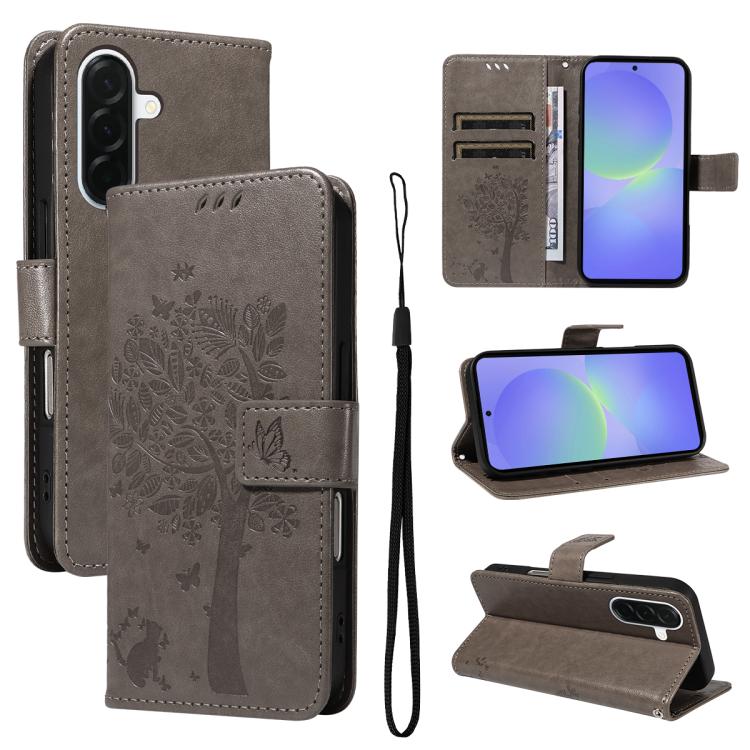 Custodia per telefono in pelle con motivo in rilievo albero e gatto, For Samsung Galaxy A57 5G, For Samsung Galaxy A37 5G