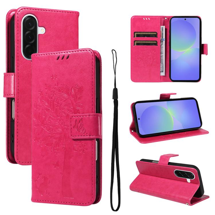 Custodia per telefono in pelle con motivo in rilievo albero e gatto, For Samsung Galaxy A57 5G, For Samsung Galaxy A37 5G