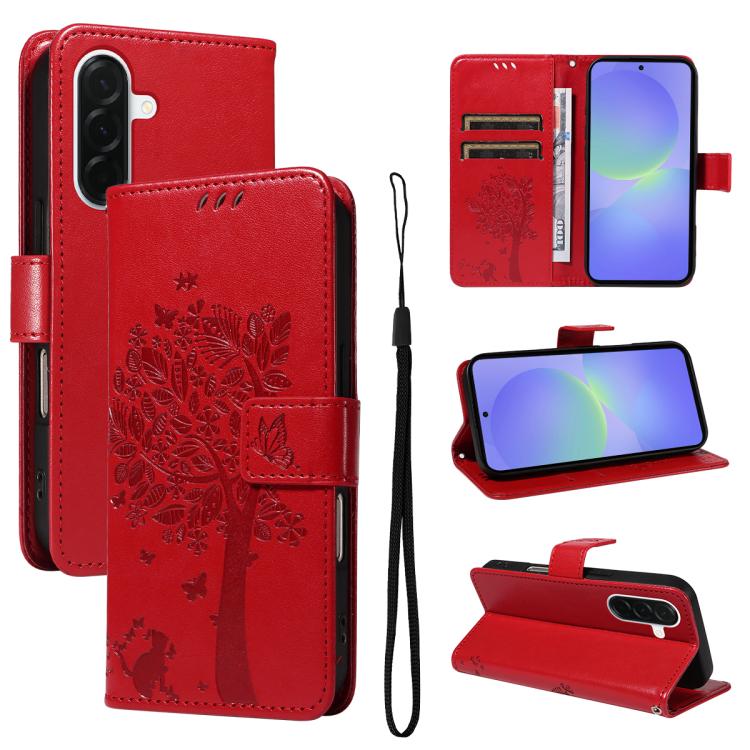Custodia per telefono in pelle con motivo in rilievo albero e gatto, For Samsung Galaxy A57 5G, For Samsung Galaxy A37 5G