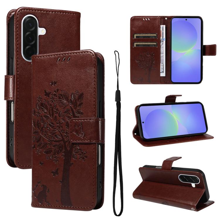 Custodia per telefono in pelle con motivo in rilievo albero e gatto, For Samsung Galaxy A57 5G, For Samsung Galaxy A37 5G